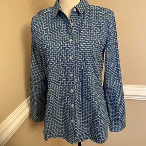LOFT Long Sleeve Button Down Blouse Blue/White